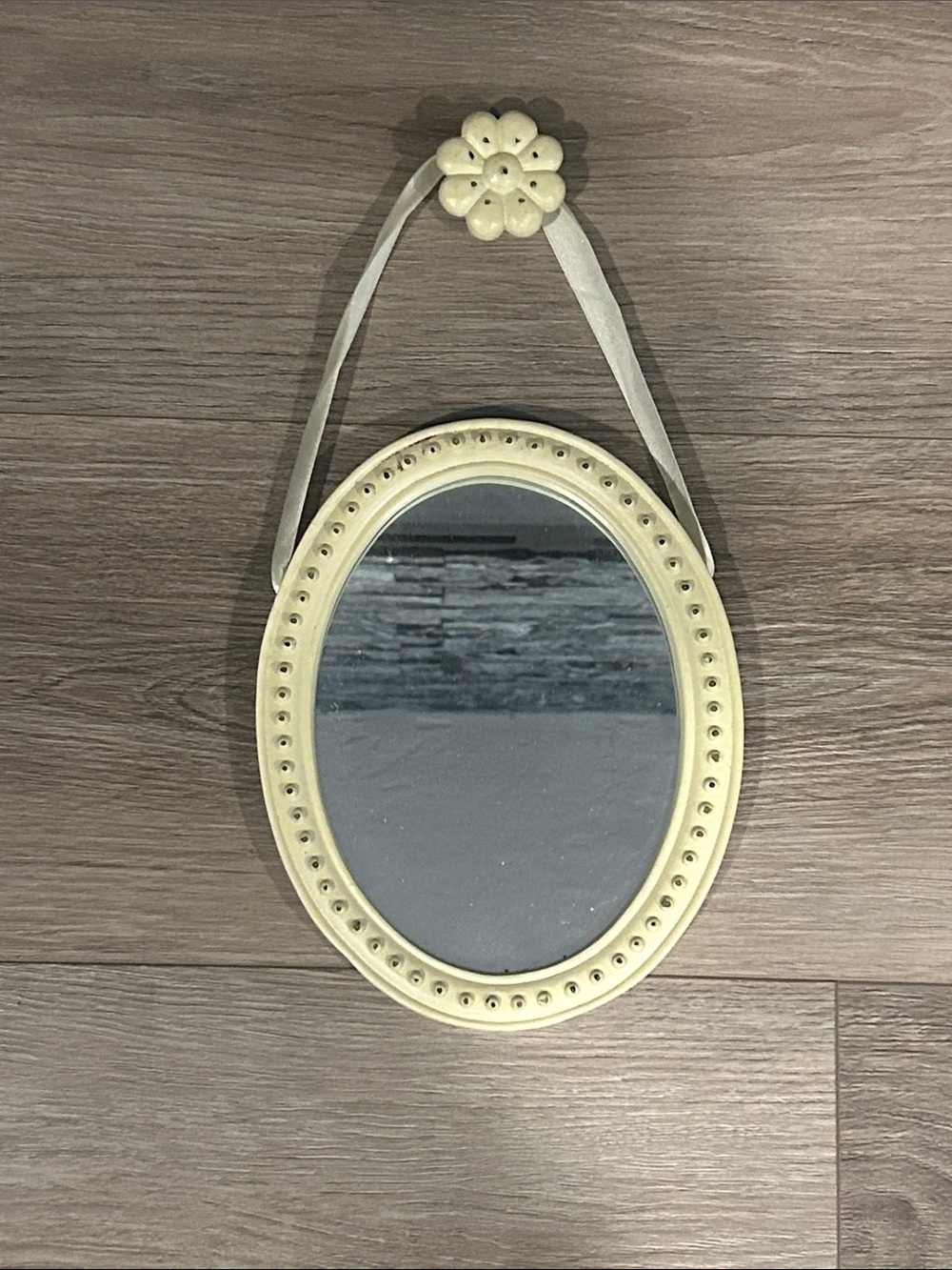 Sage Green Oval Hanging Wall Mirror with Beaded Frame
